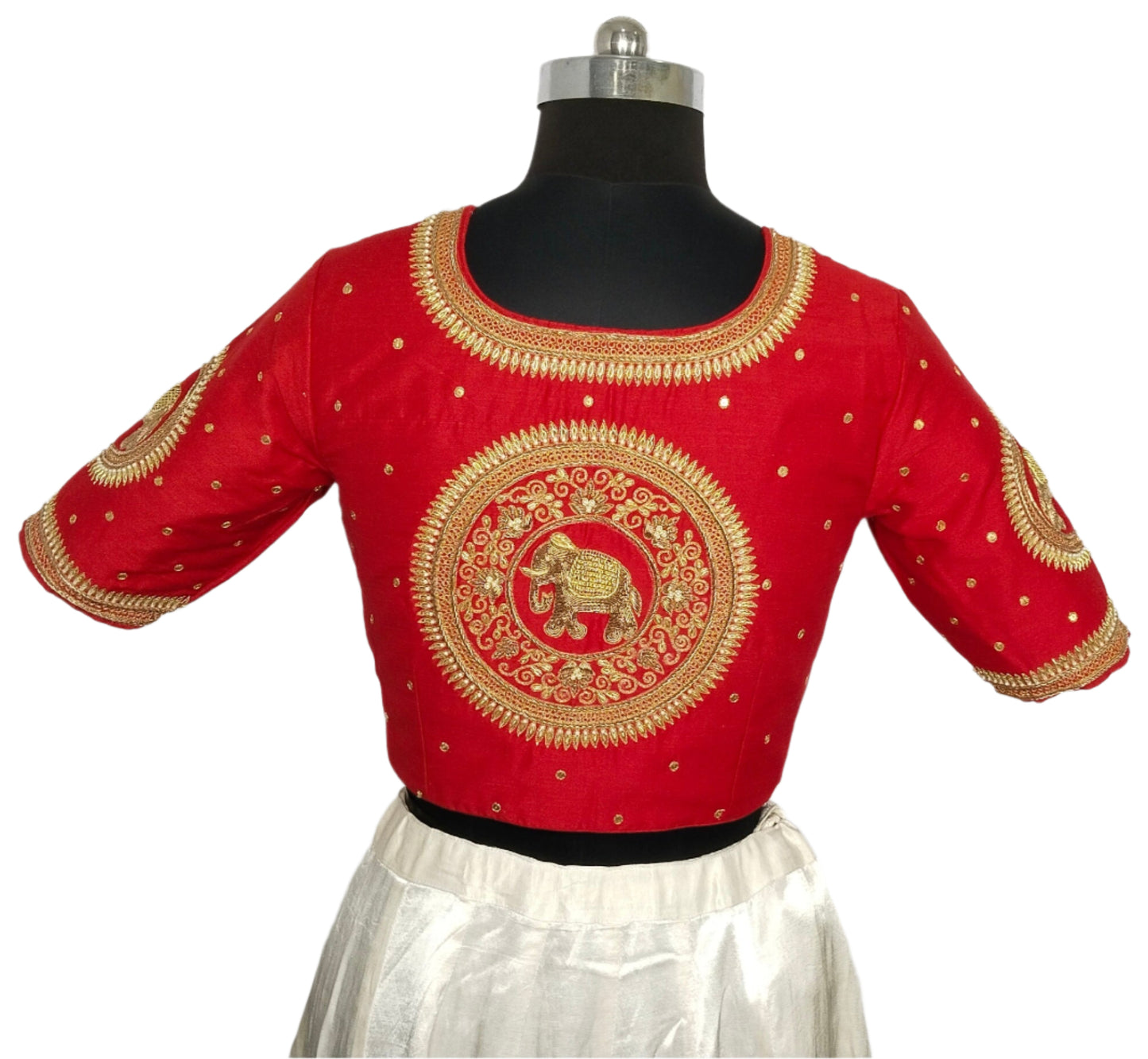 Regal Elephant Handcrafted Zardozi Blouse (Red)