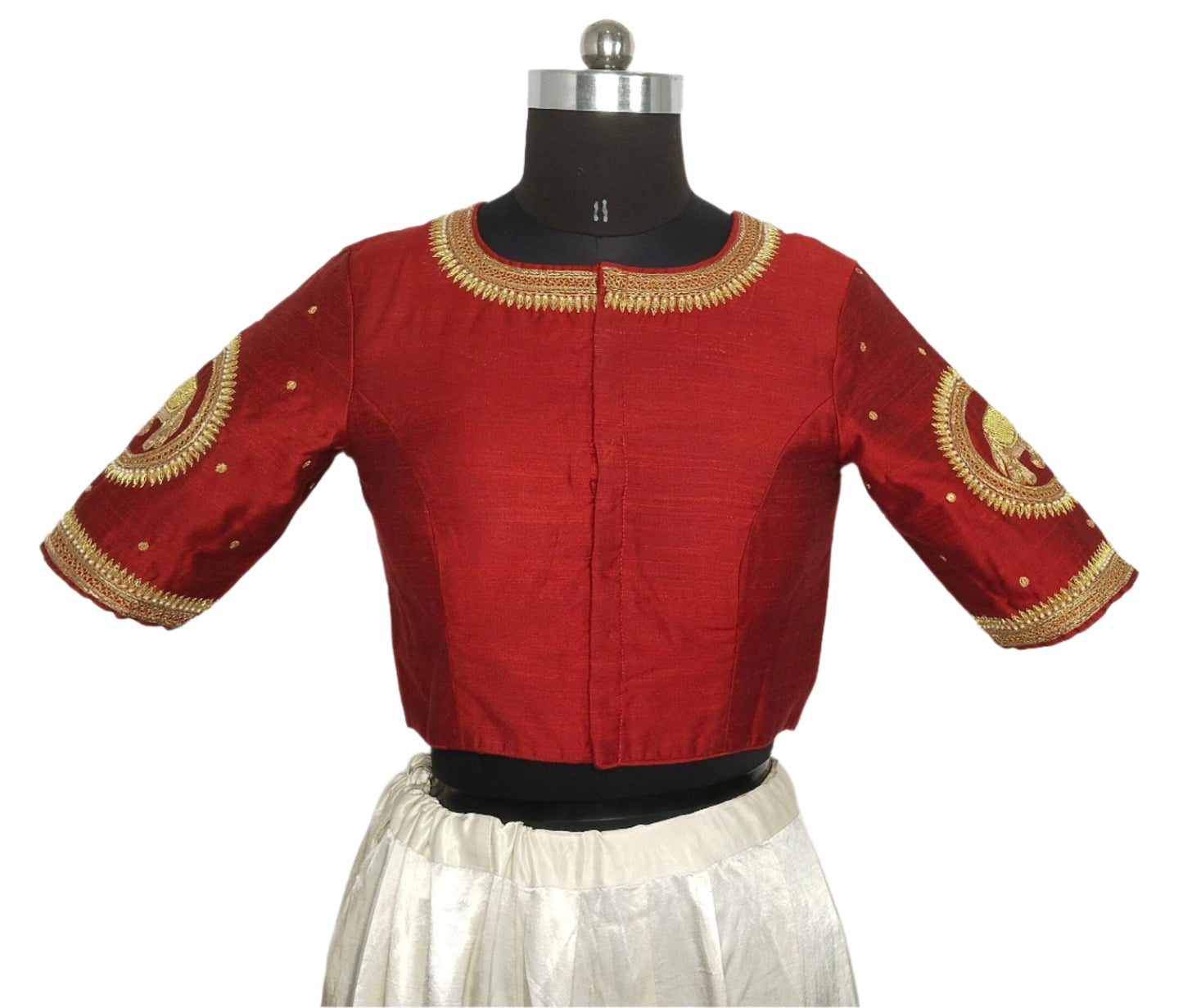 Regal Elephant Handcrafted Zardozi Blouse (Maroon)