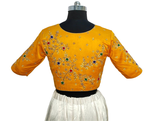 Asymmetric Zardozi Art Blouse (Mustard Yellow)
