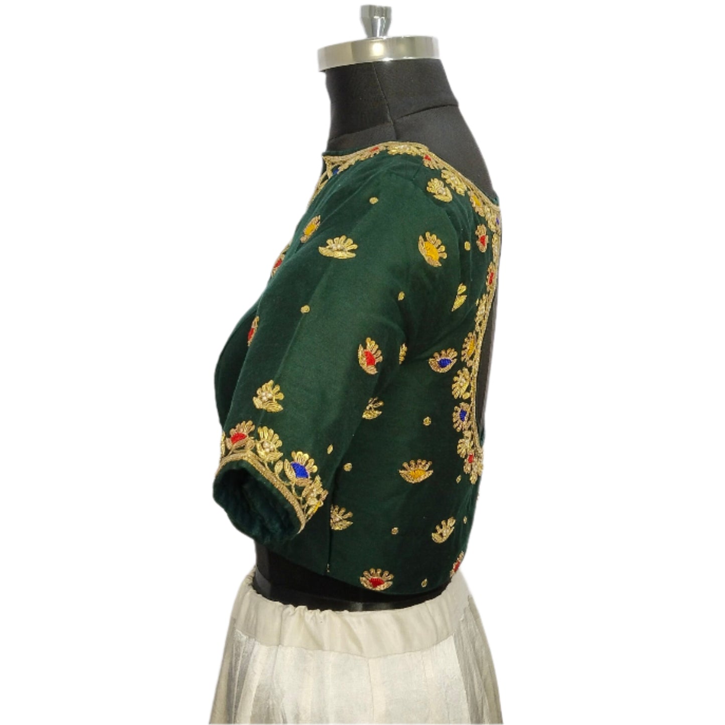 Handcrafted Blouse with Traditional Zardozi Embroidery (Bottle Green)