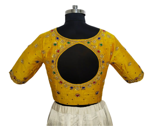 Handcrafted Blouse with Traditional Zardozi Embroidery (Mustard Yellow)