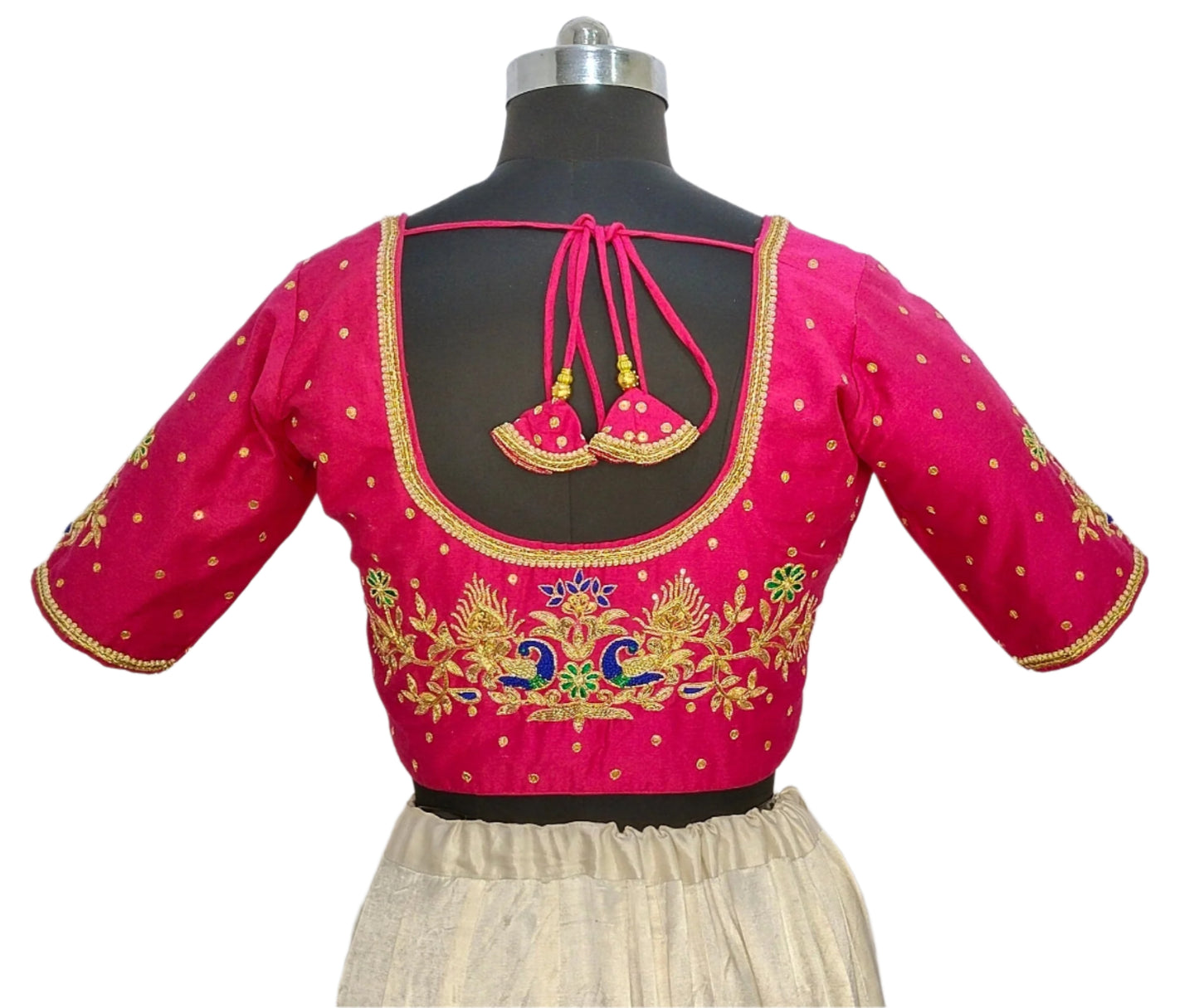 Beautiful Peacock Zardozi Designer Blouse (Pink)