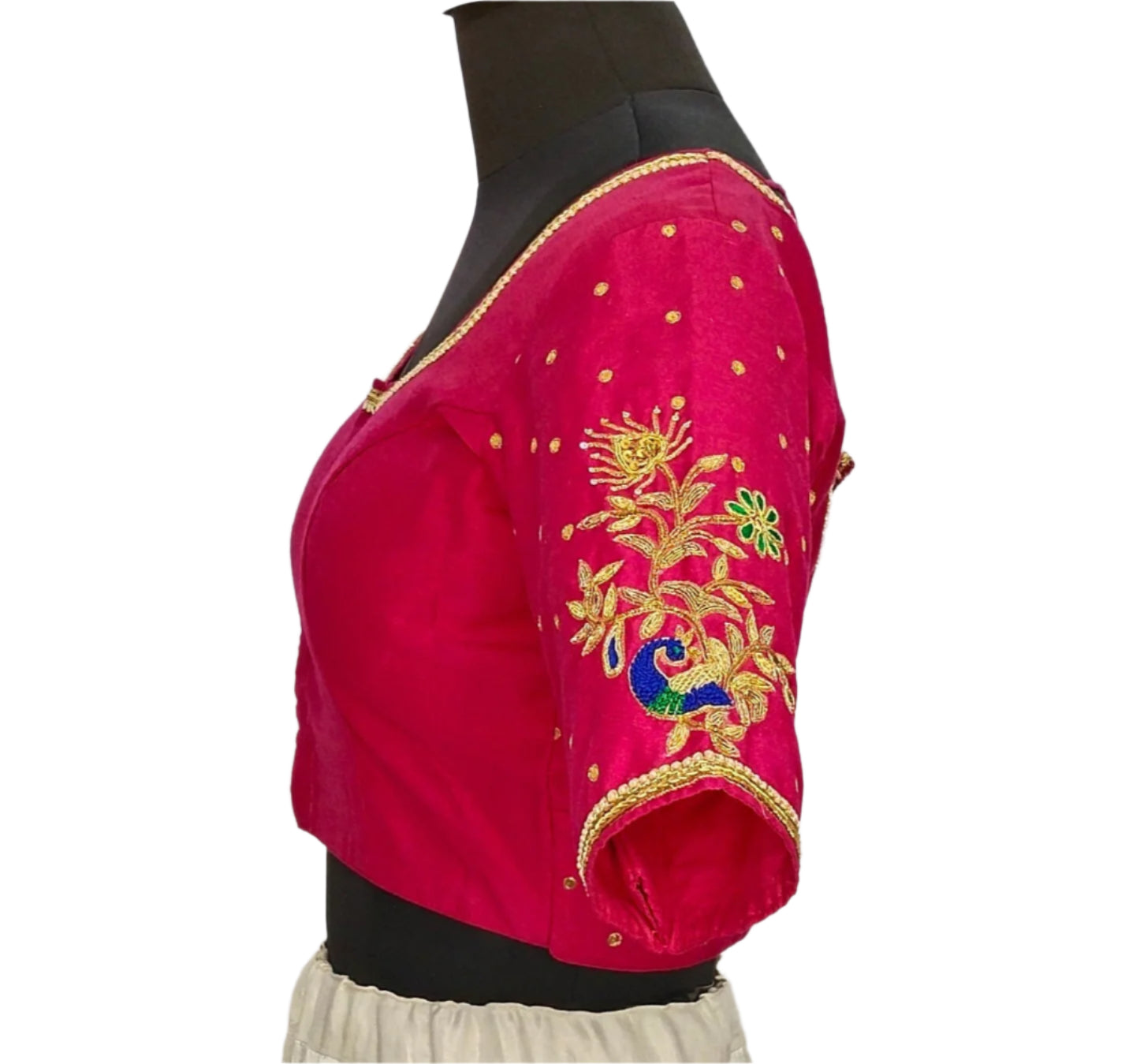 Beautiful Peacock Zardozi Designer Blouse (Pink)