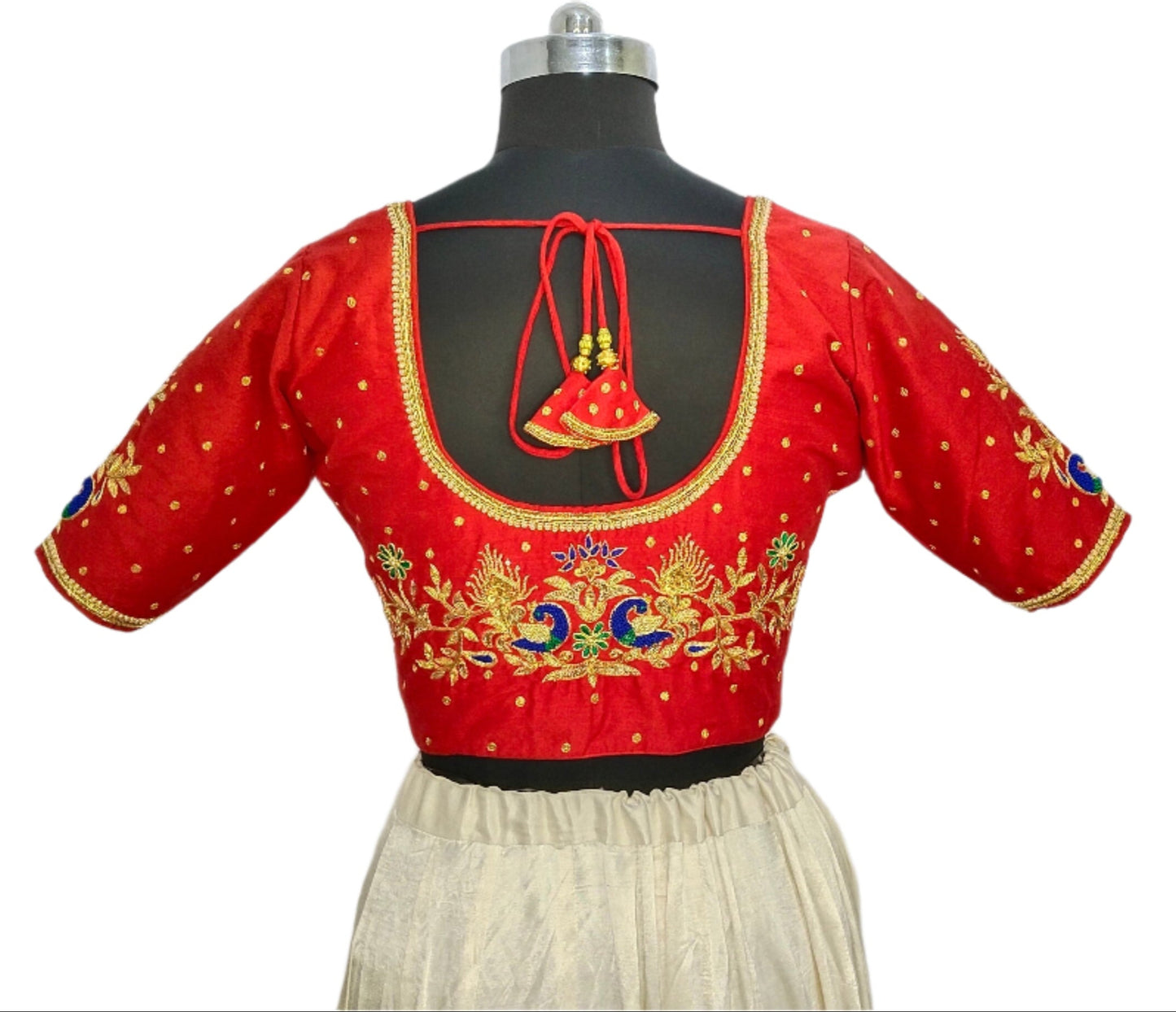 Beautiful Peacock Zardozi Designer Blouse (Red)