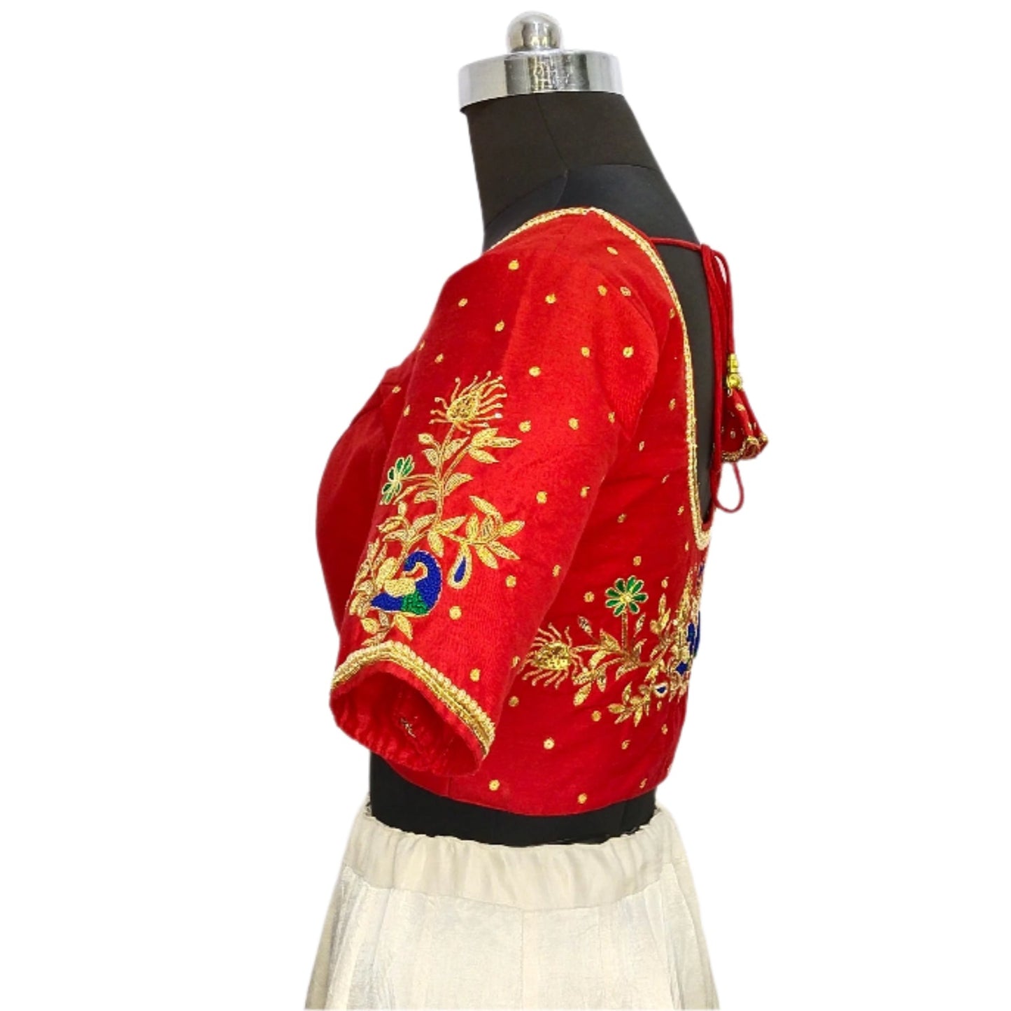 Beautiful Peacock Zardozi Designer Blouse (Red)