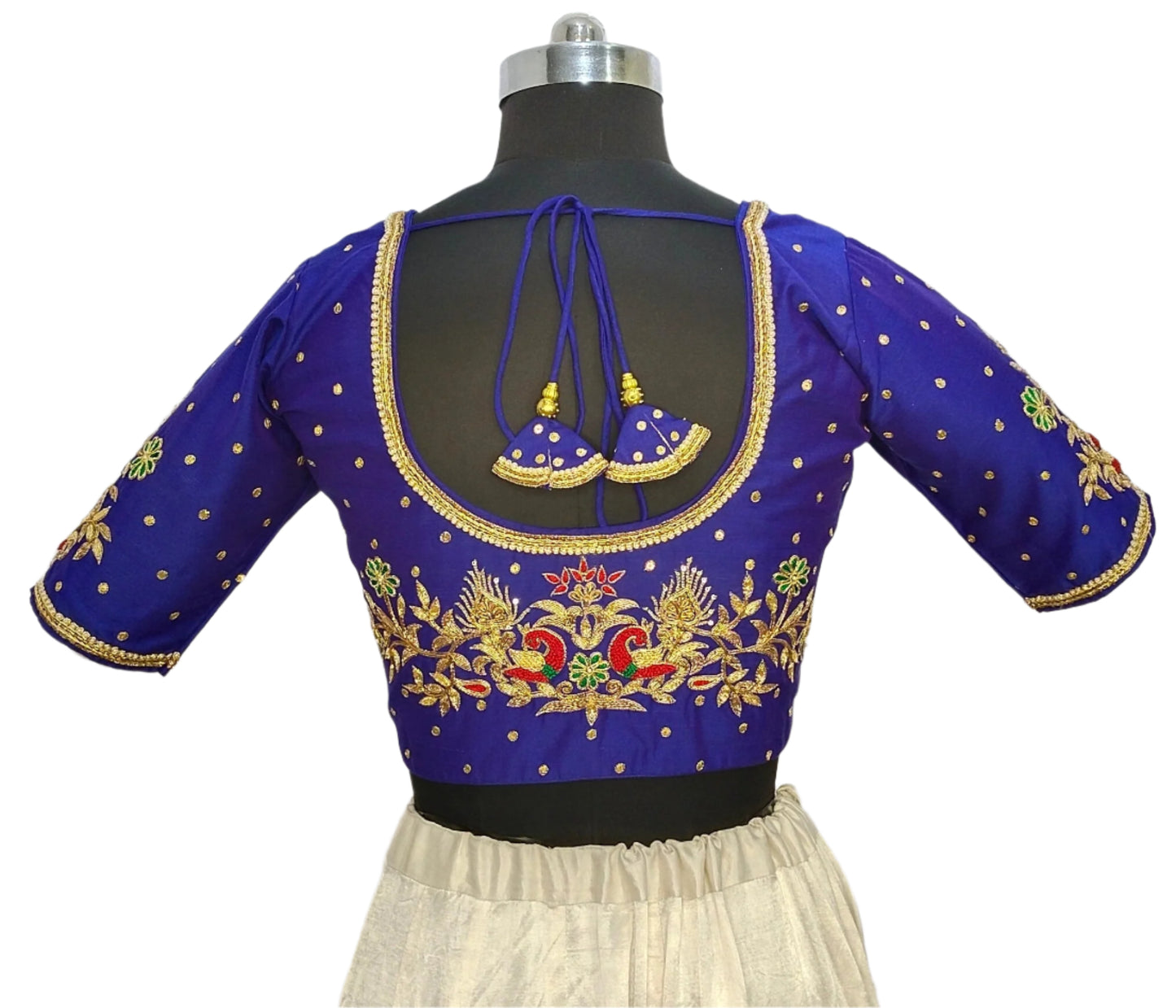 Beautiful Peacock Zardozi Designer Blouse (Royal Blue)