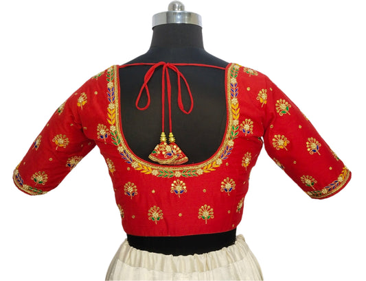 Heritage Blouse – Zardozi Embroidered with Round cut Design (Red)