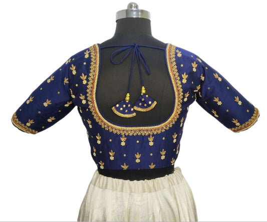 Delicate Zardozi Work Designer Blouse (Navy Blue)