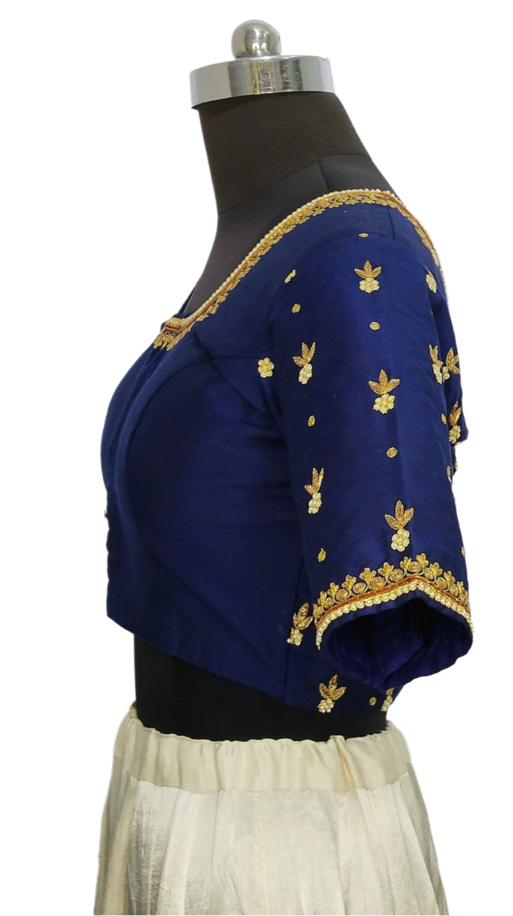 Delicate Zardozi Work Designer Blouse (Navy Blue)