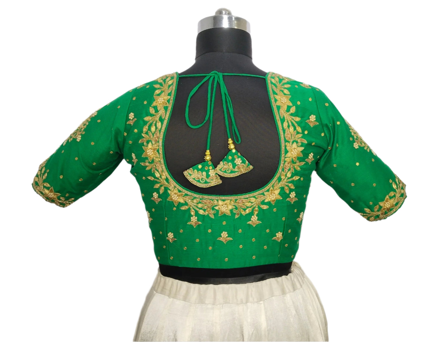 Queen's Blossom Zardozi Work Blouse (Green)