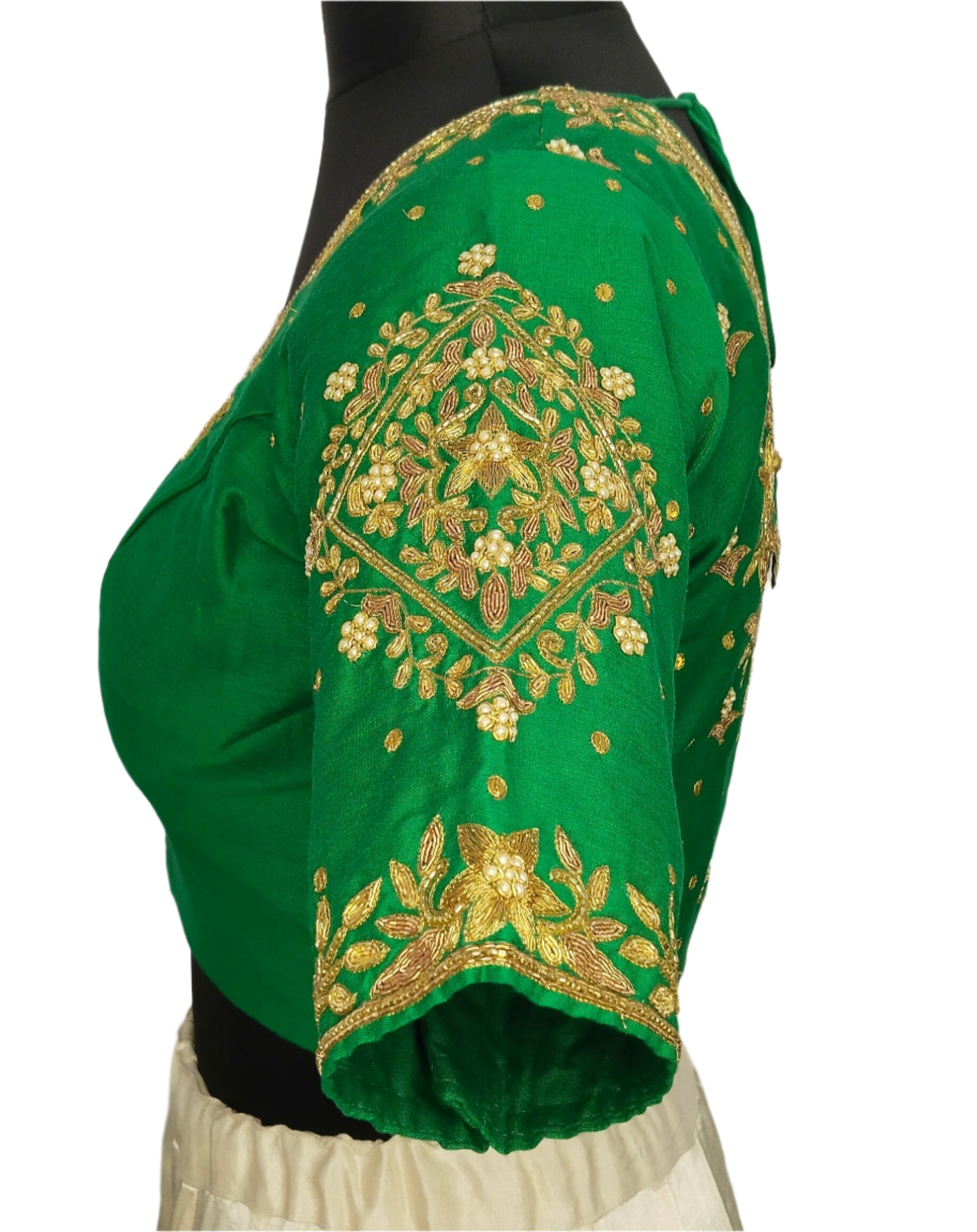 Queen's Blossom Zardozi Work Blouse (Green)