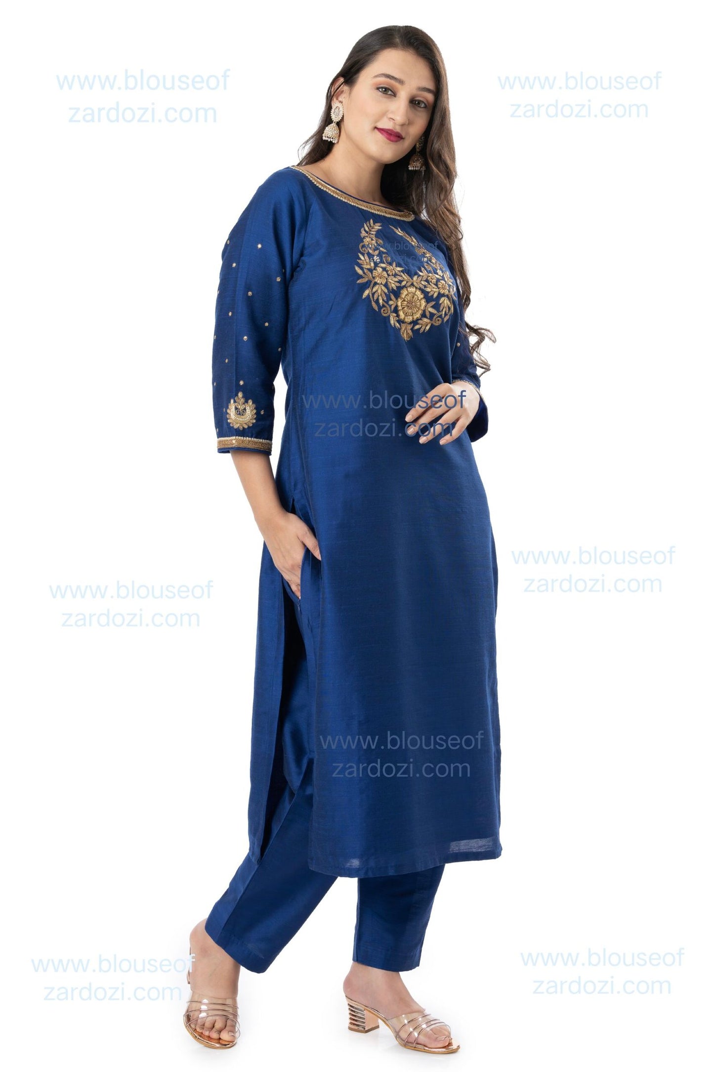 Navy Blue Zardozi Work Moon Kurta Set