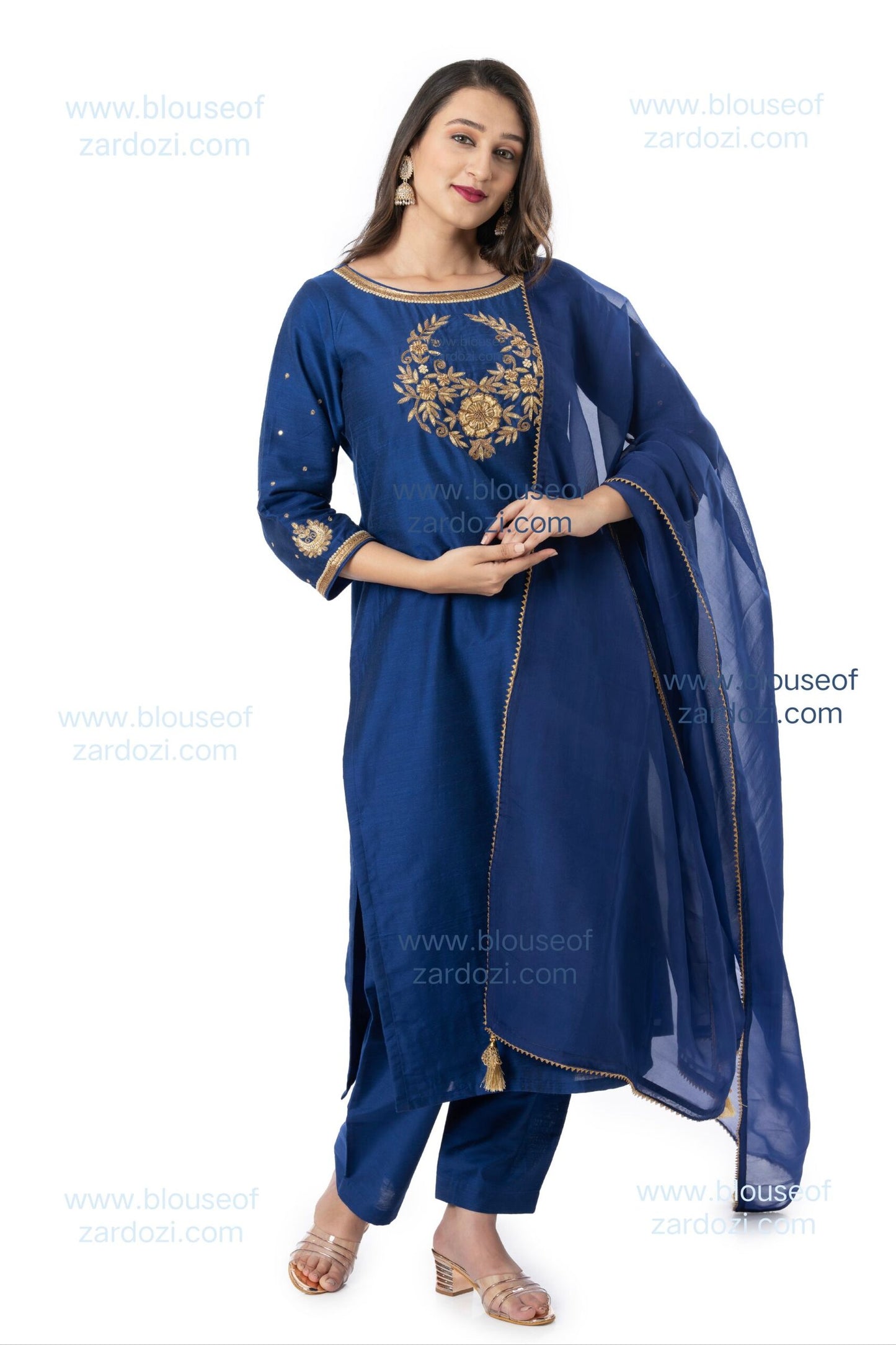 Navy Blue Zardozi Work Moon Kurta Set