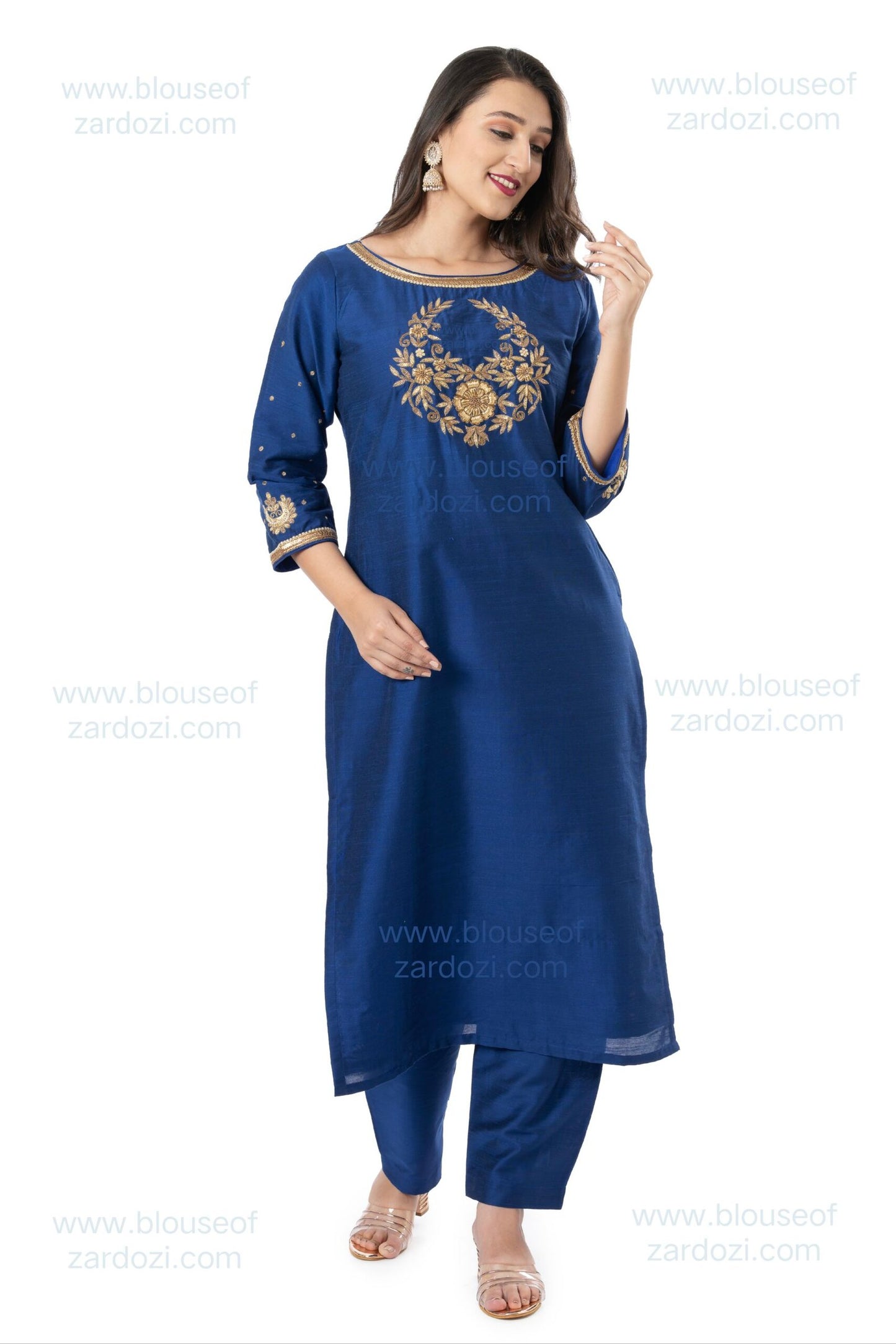 Navy Blue Zardozi Work Moon Kurta Set