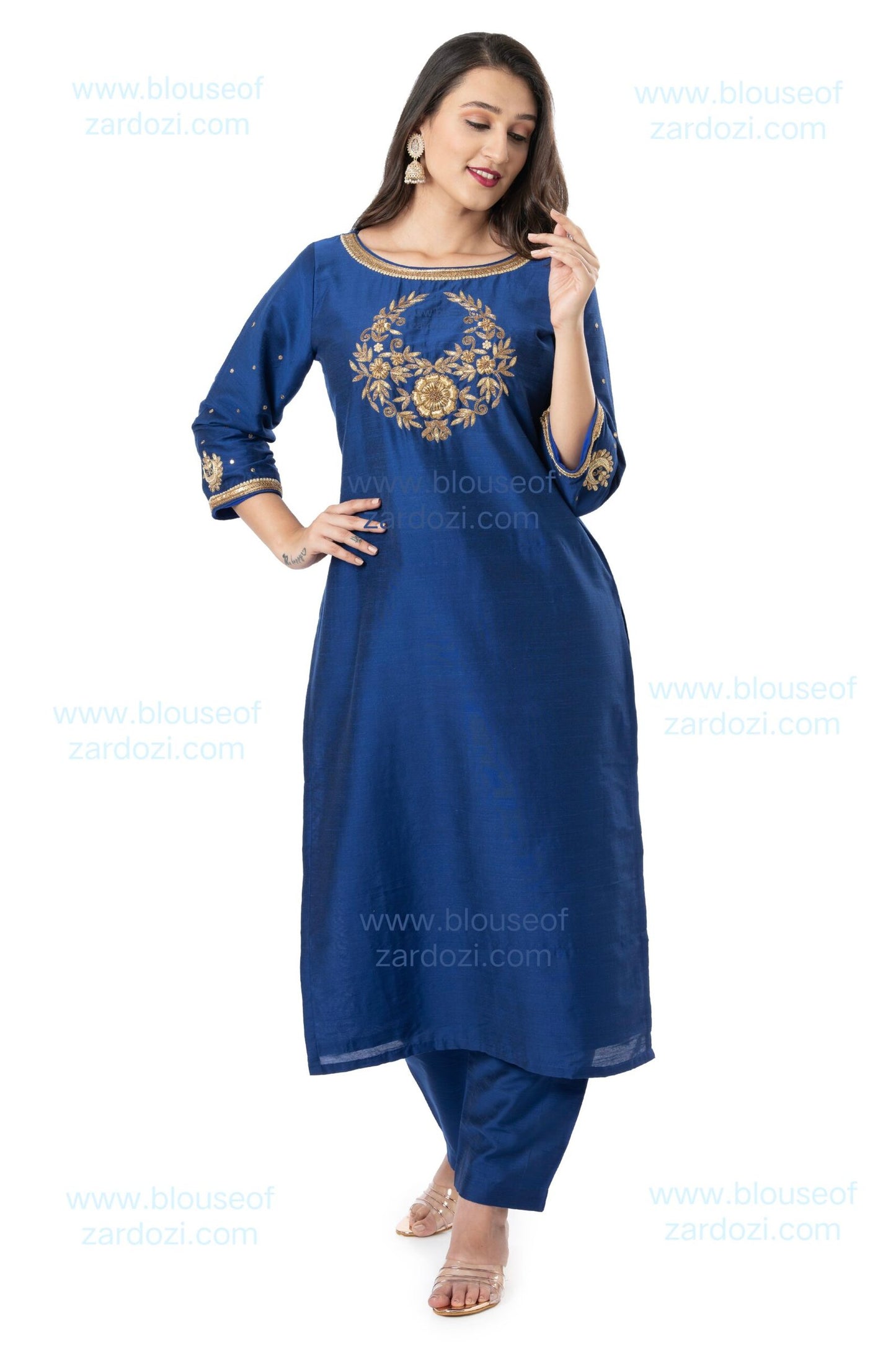 Navy Blue Zardozi Work Moon Kurta Set