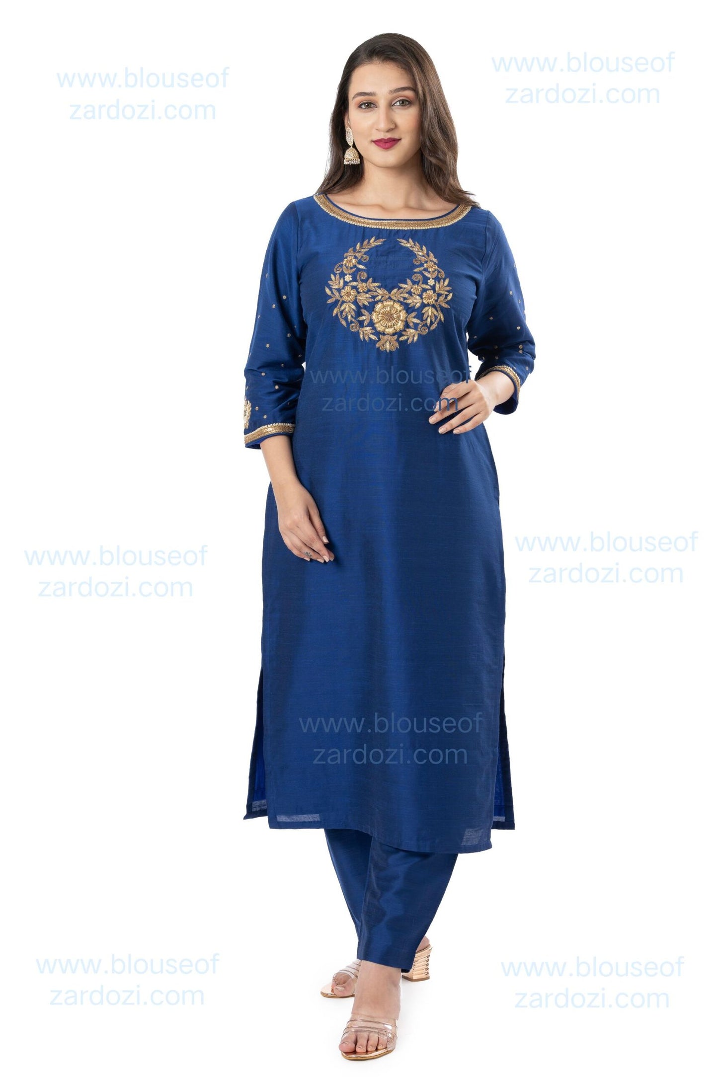 Navy Blue Zardozi Work Moon Kurta Set