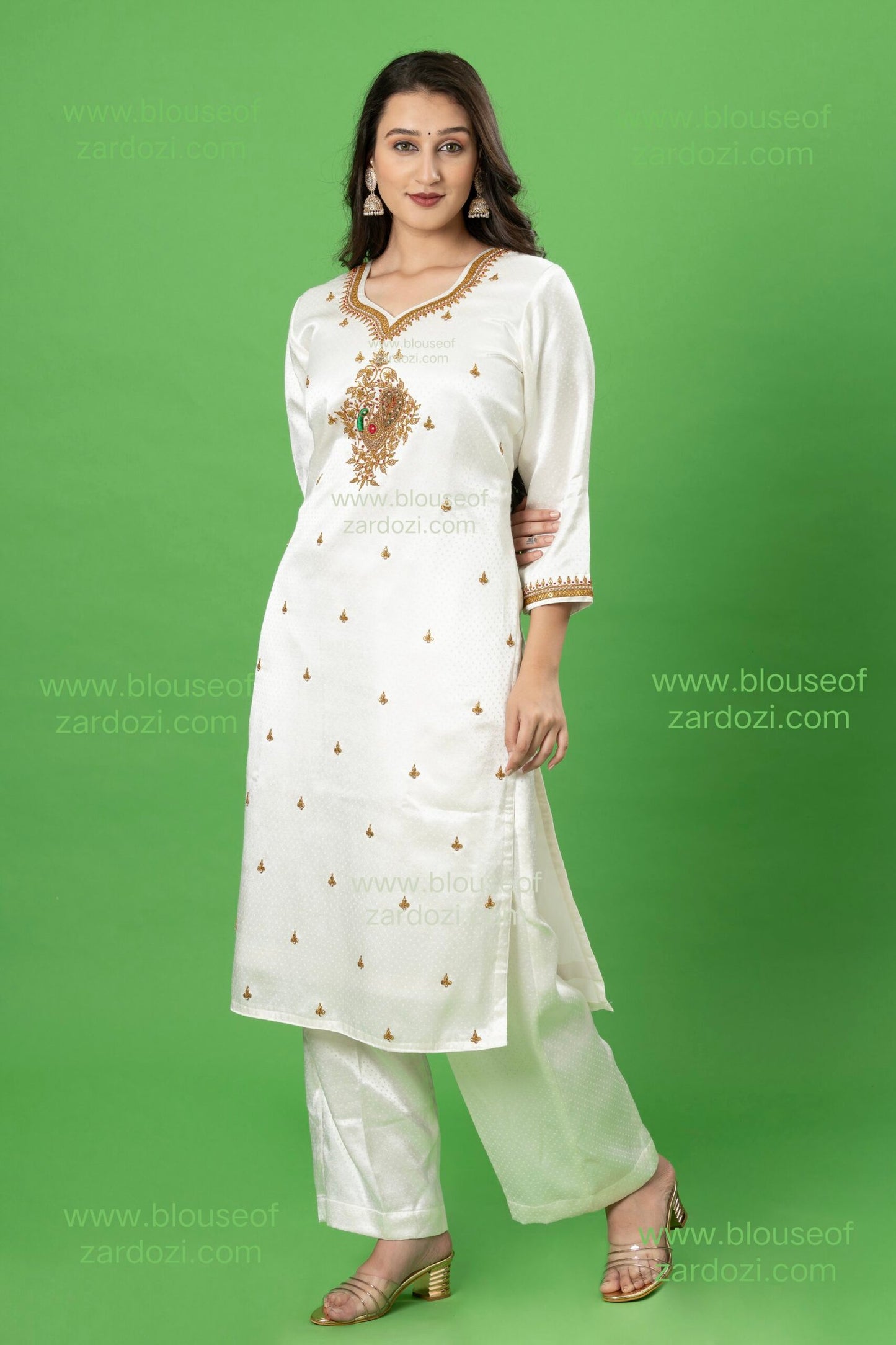 Off White Gaji Marodi Work Designer Readymade Plazo Suit
