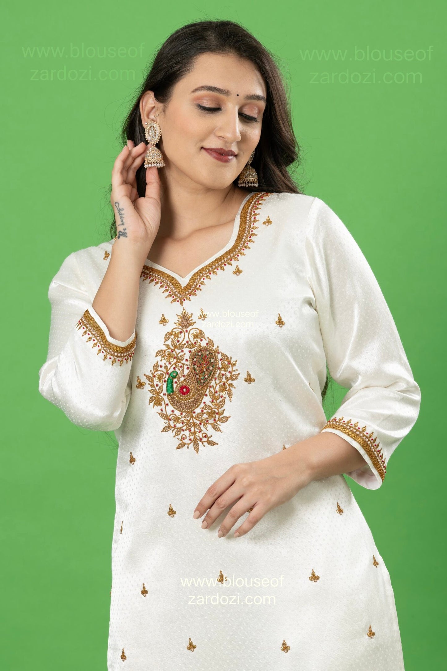 Off White Gaji Marodi Work Designer Readymade Plazo Suit