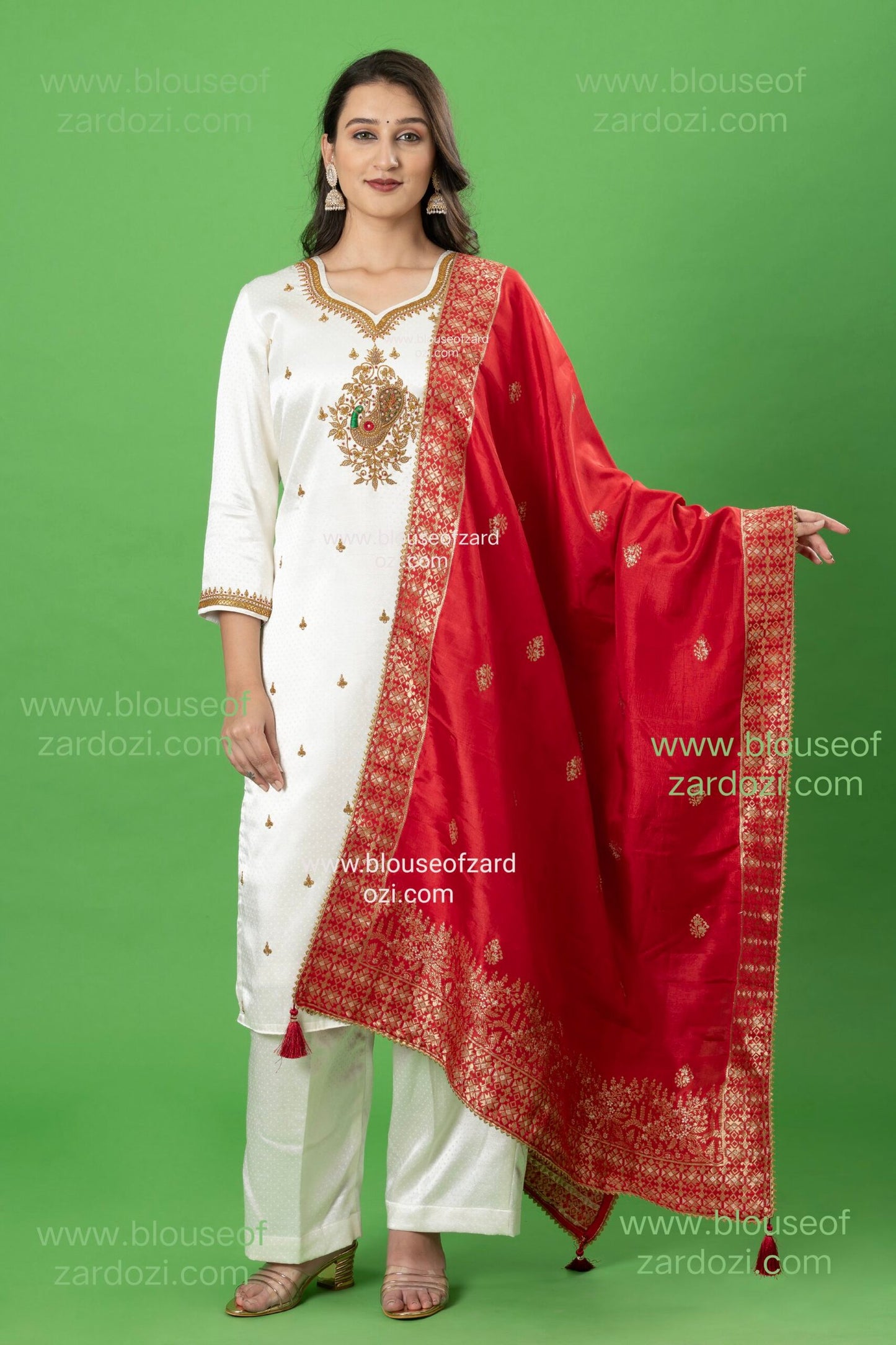 Off White Gaji Marodi Work Designer Readymade Plazo Suit