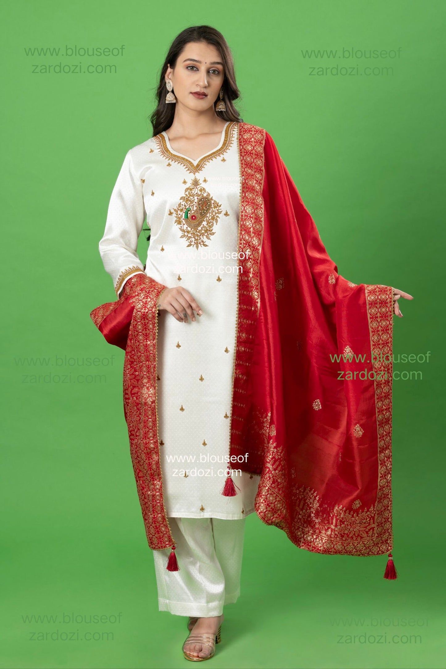 Off White Gaji Marodi Work Designer Readymade Plazo Suit