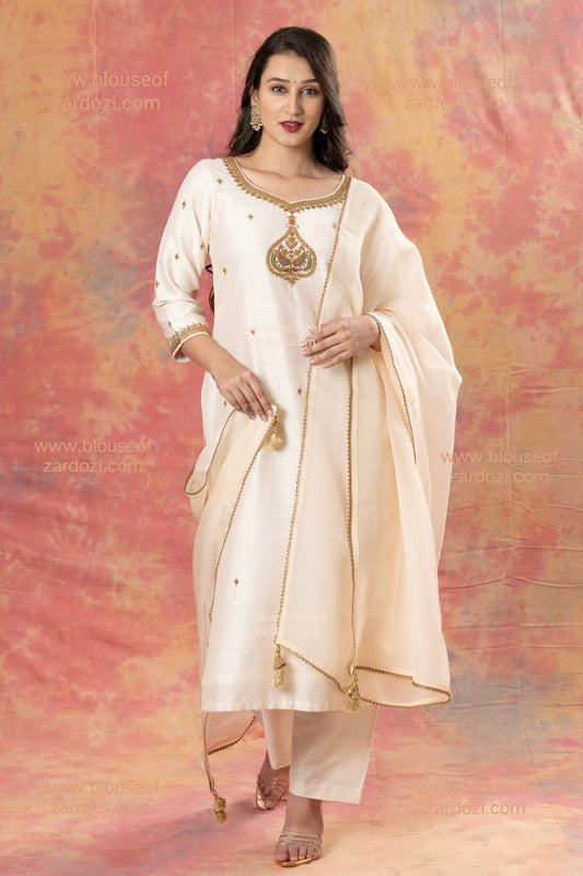 Cream Marodi Work Designer  Kurta Set