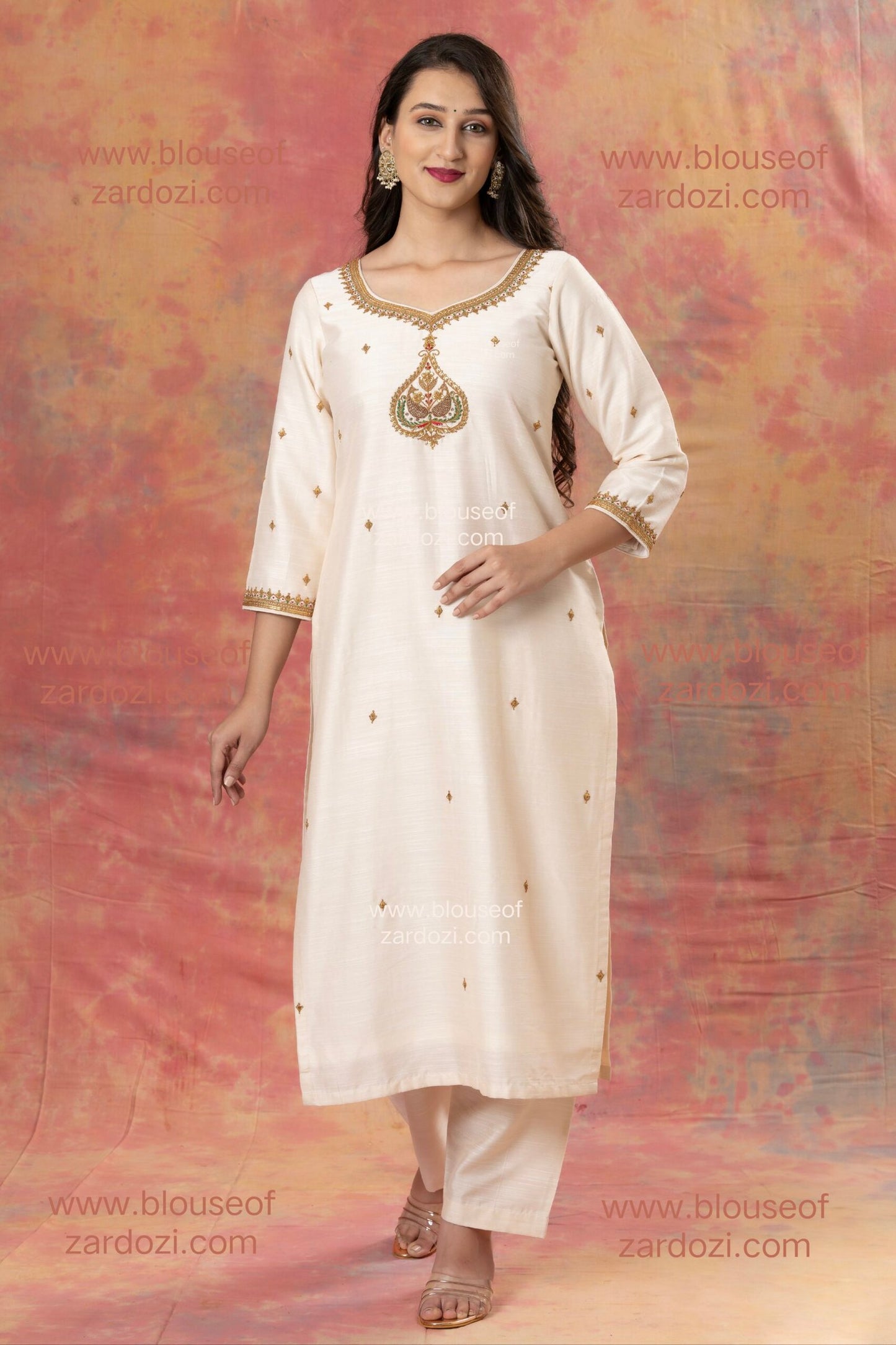 Cream Marodi Work Designer  Kurta Set