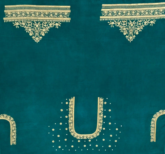 Royal Aura Embellished Blouse Piece (Turkish Blue)