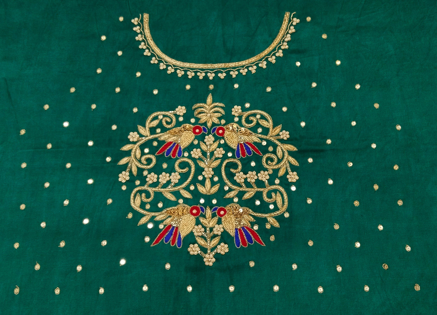 Zari Parrot Charm Blouse Piece (Turkish Blue)