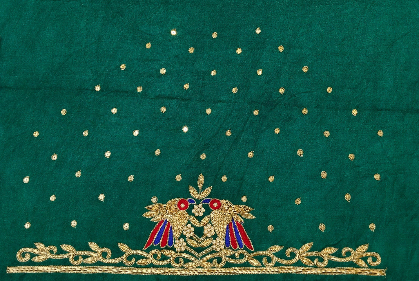 Zari Parrot Charm Blouse Piece (Turkish Blue)