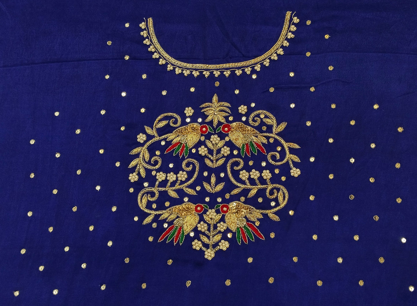 Zari Parrot Charm Blouse Piece (Royal Blue)