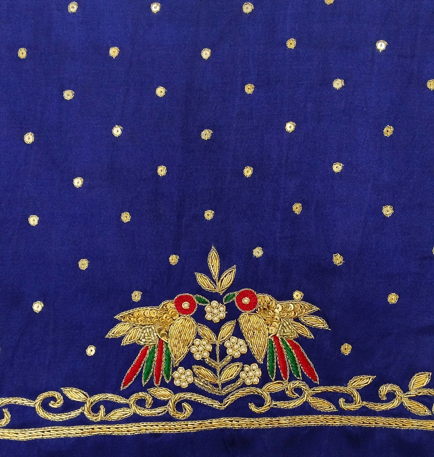 Zari Parrot Charm Blouse Piece (Royal Blue)