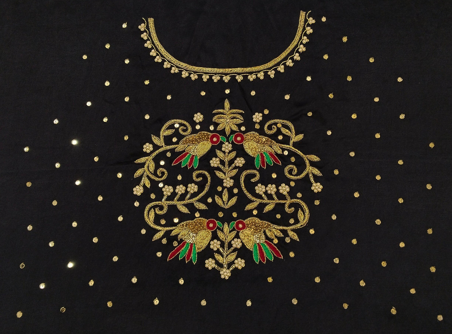 Zari Parrot Charm Blouse Piece (Black)