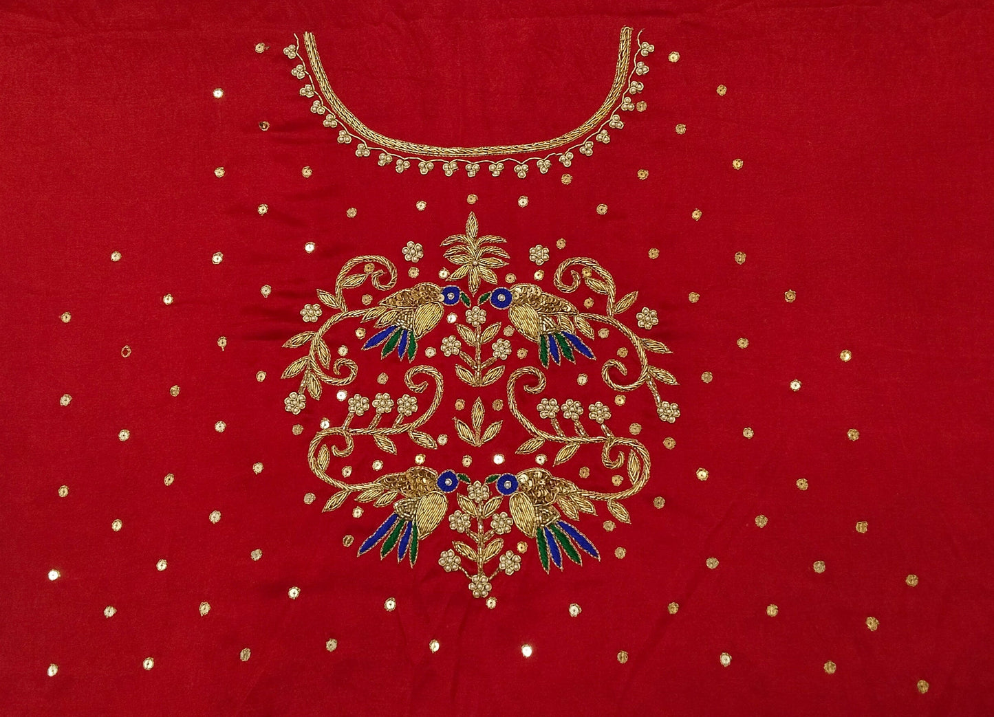 Zari Parrot Charm Blouse Piece (Red)