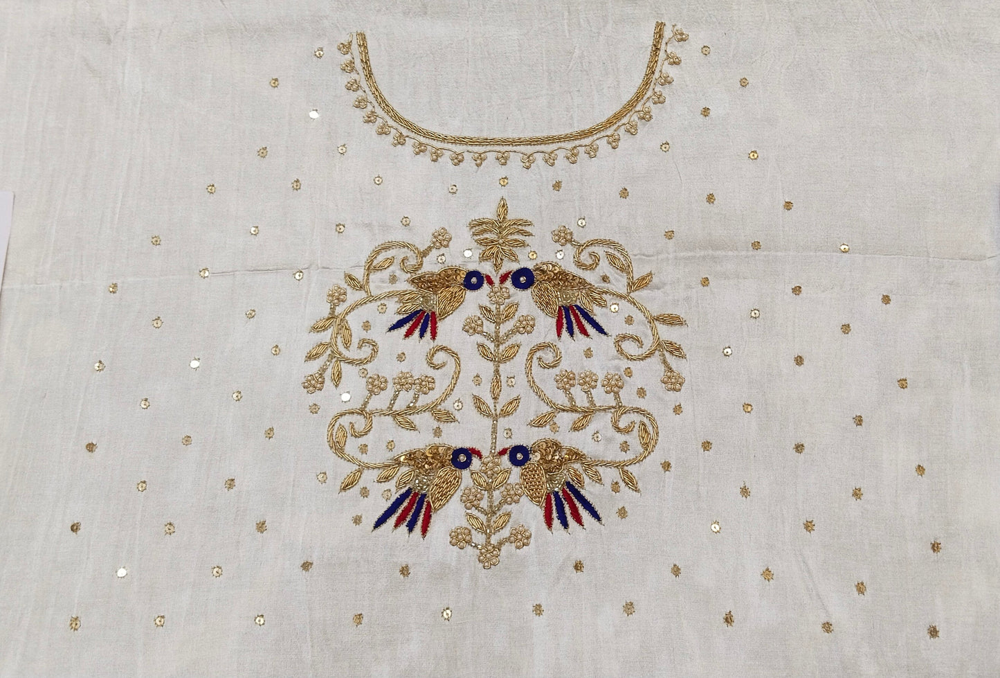 Zari Parrot Charm Blouse Piece (White)