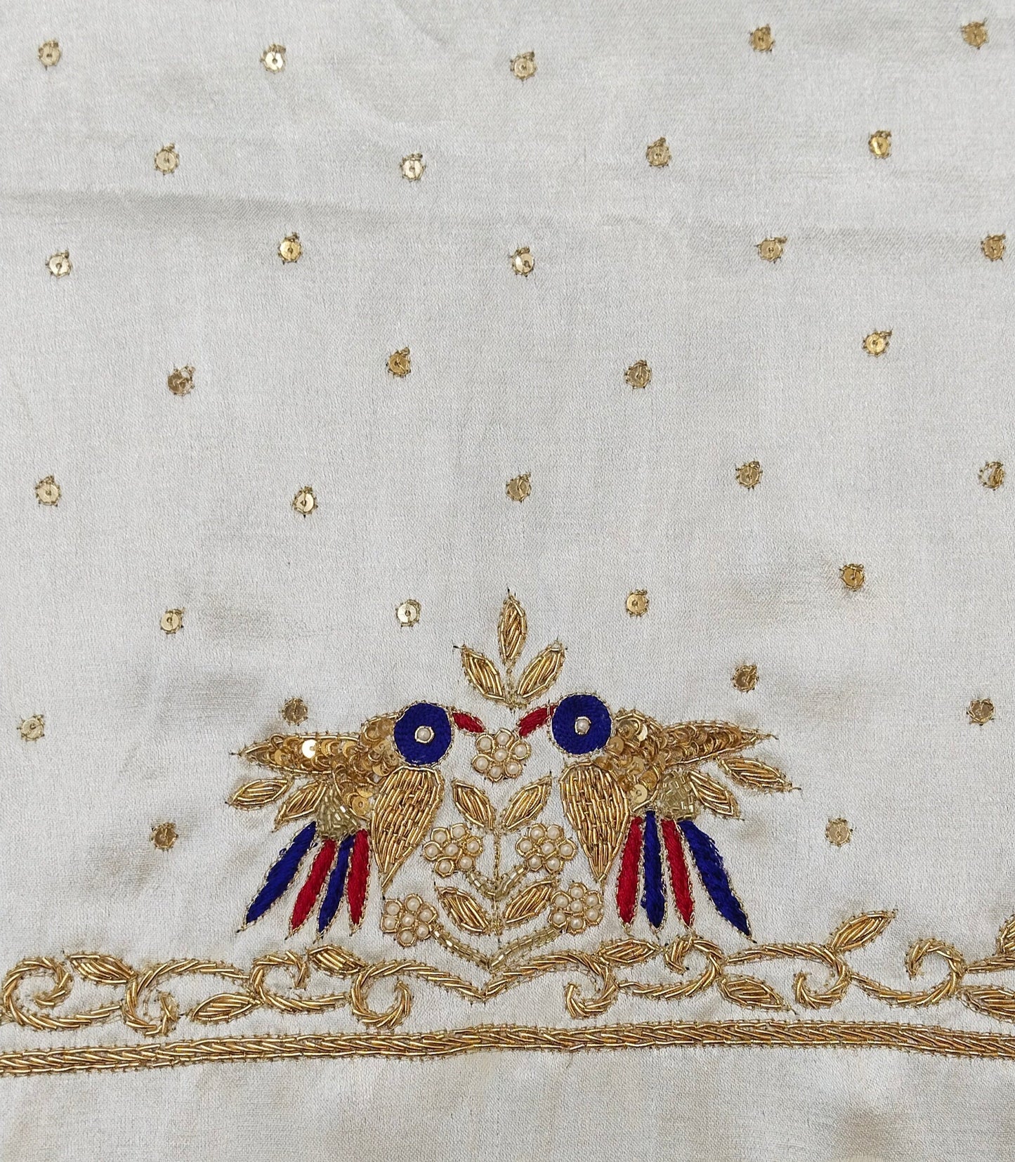 Zari Parrot Charm Blouse Piece (White)