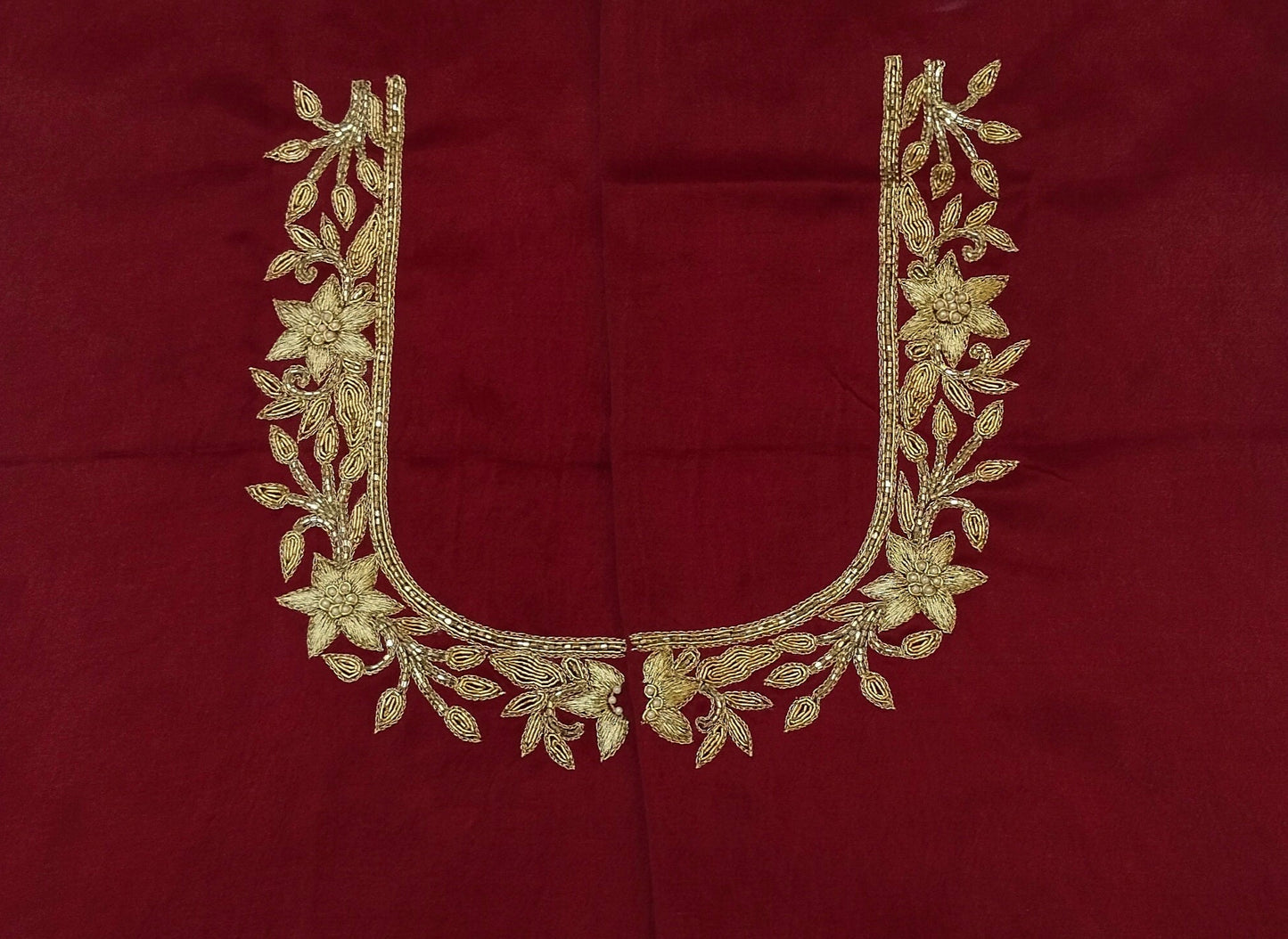 Star Flower Zardozi Work Blouse Pis (Dark Maroon)