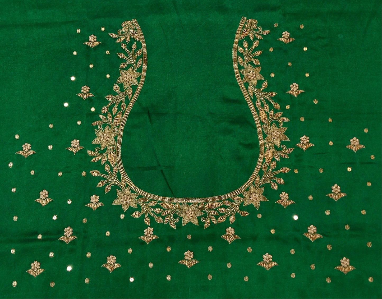 Star Flower Zardozi Work Blouse Pis (Green)