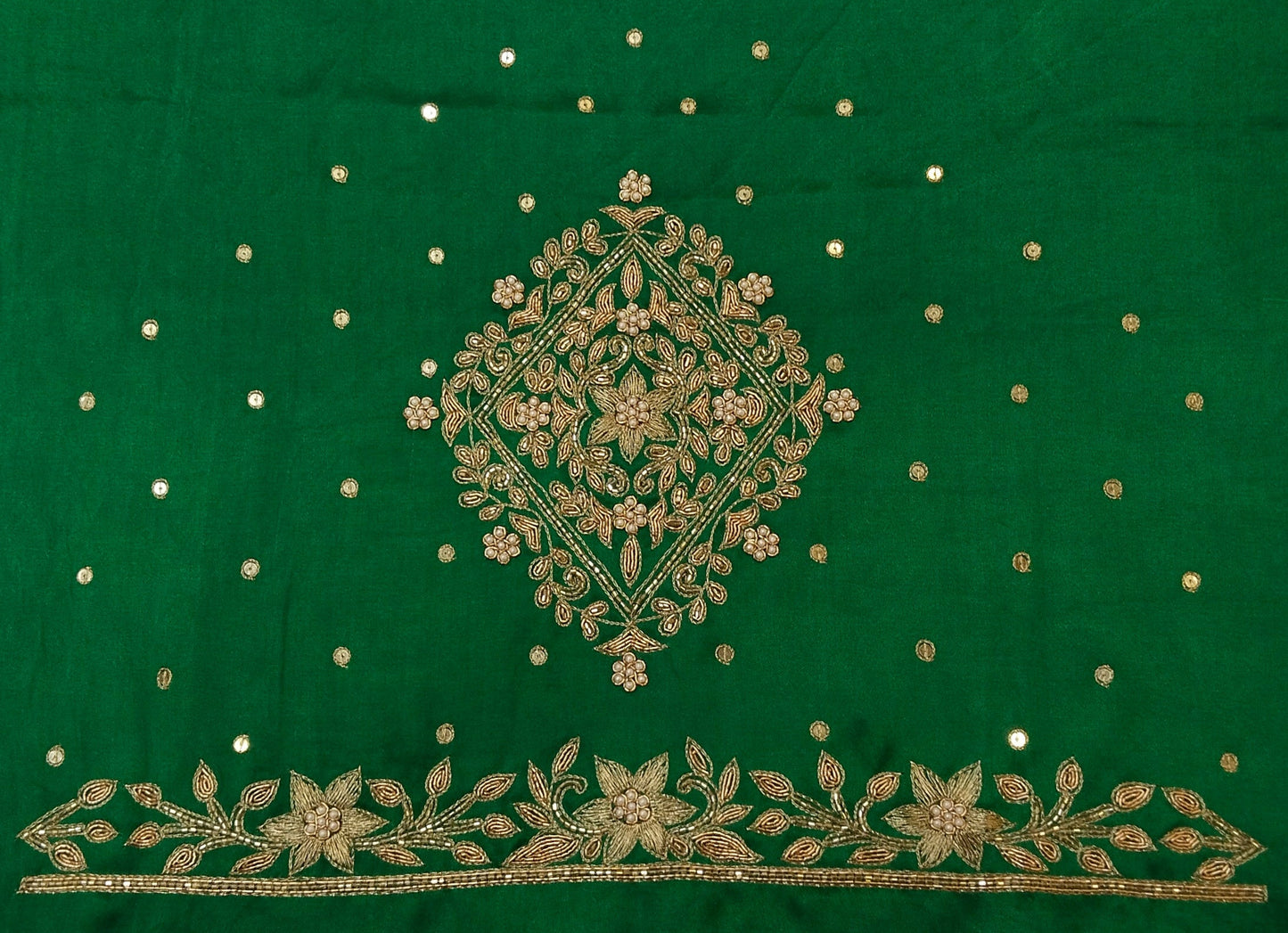 Star Flower Zardozi Work Blouse Pis (Green)