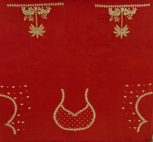 Majestic Elephants & Lions Embroidered Blouse (Red)