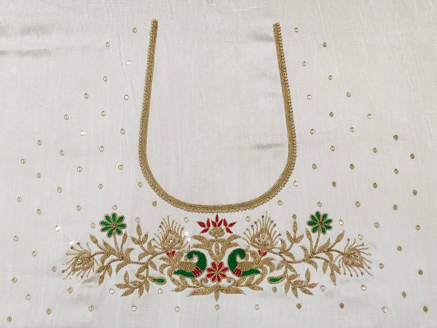 Peacock Elegance Blouse Piece (Off White)