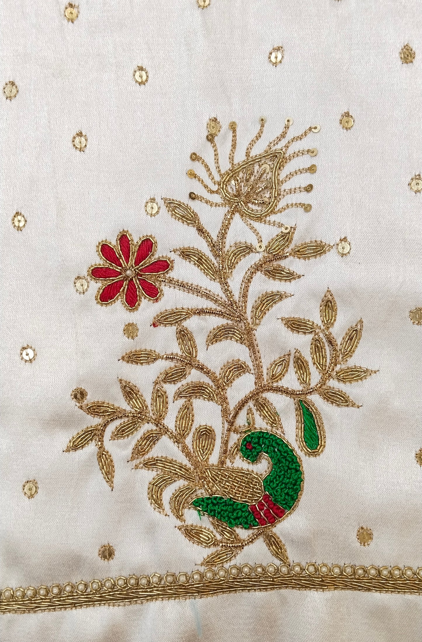 Peacock Elegance Blouse Piece (Off White)