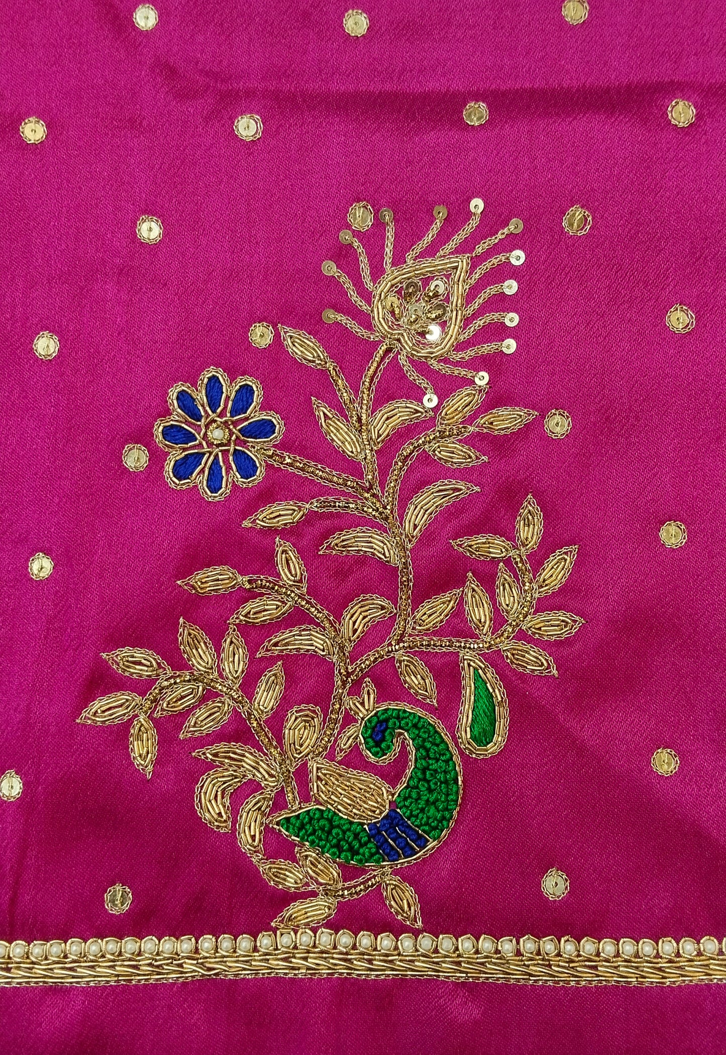 Peacock Elegance Blouse Piece (Dark Pink)