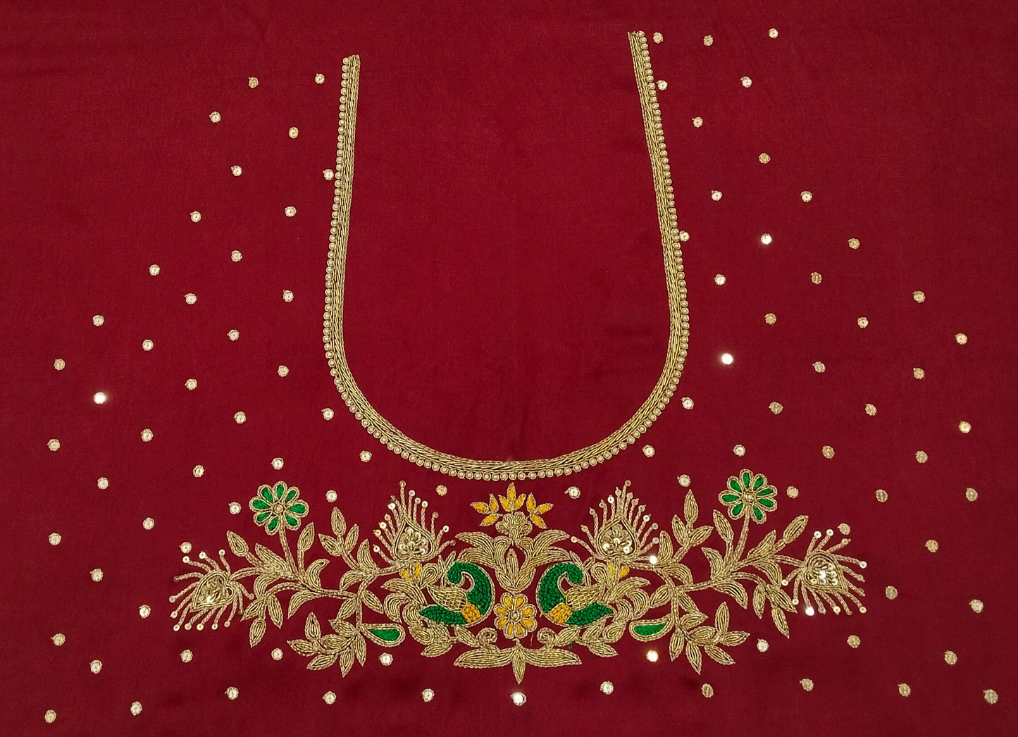 Peacock Elegance Blouse Piece (Maroon)