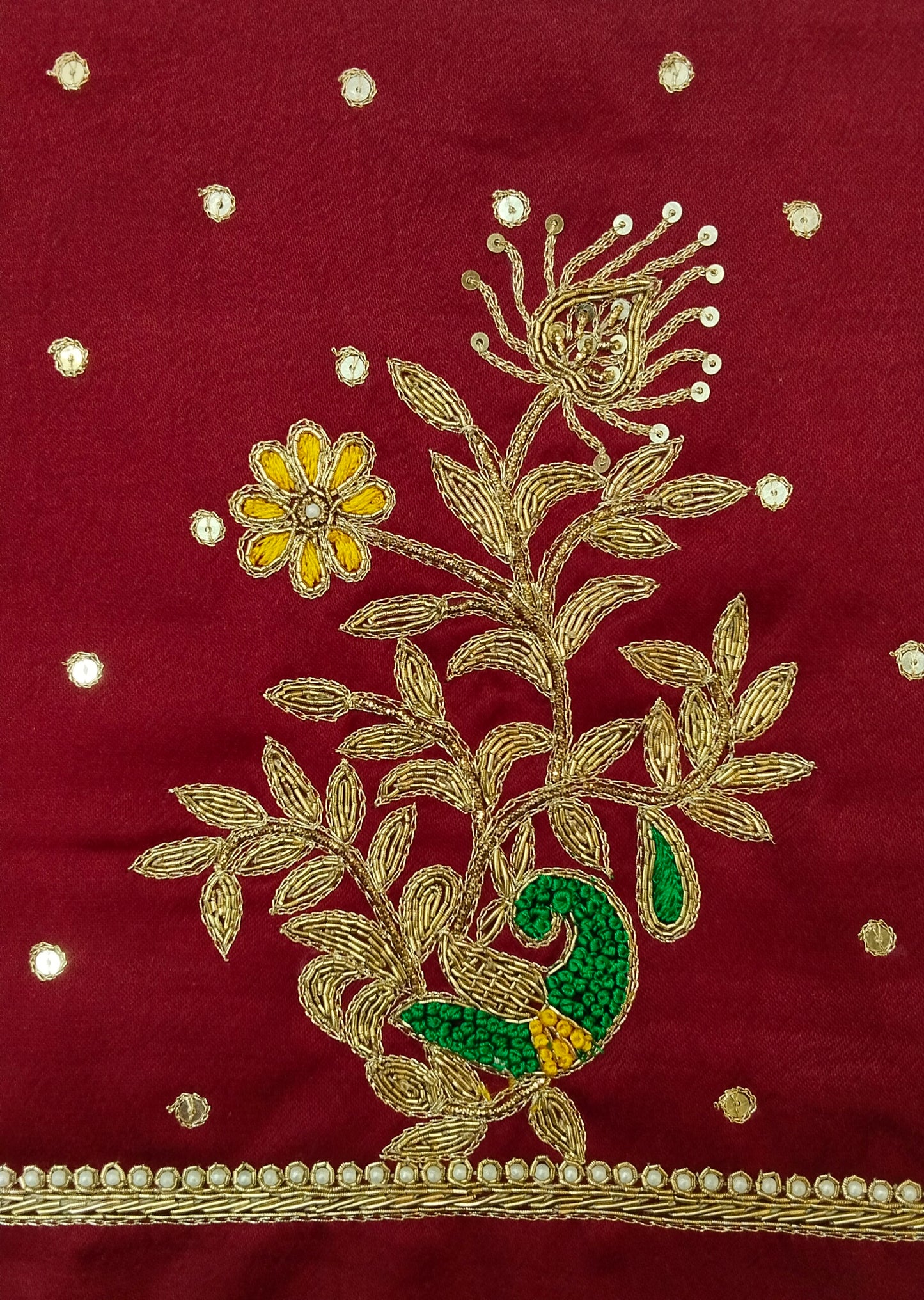 Peacock Elegance Blouse Piece (Maroon)