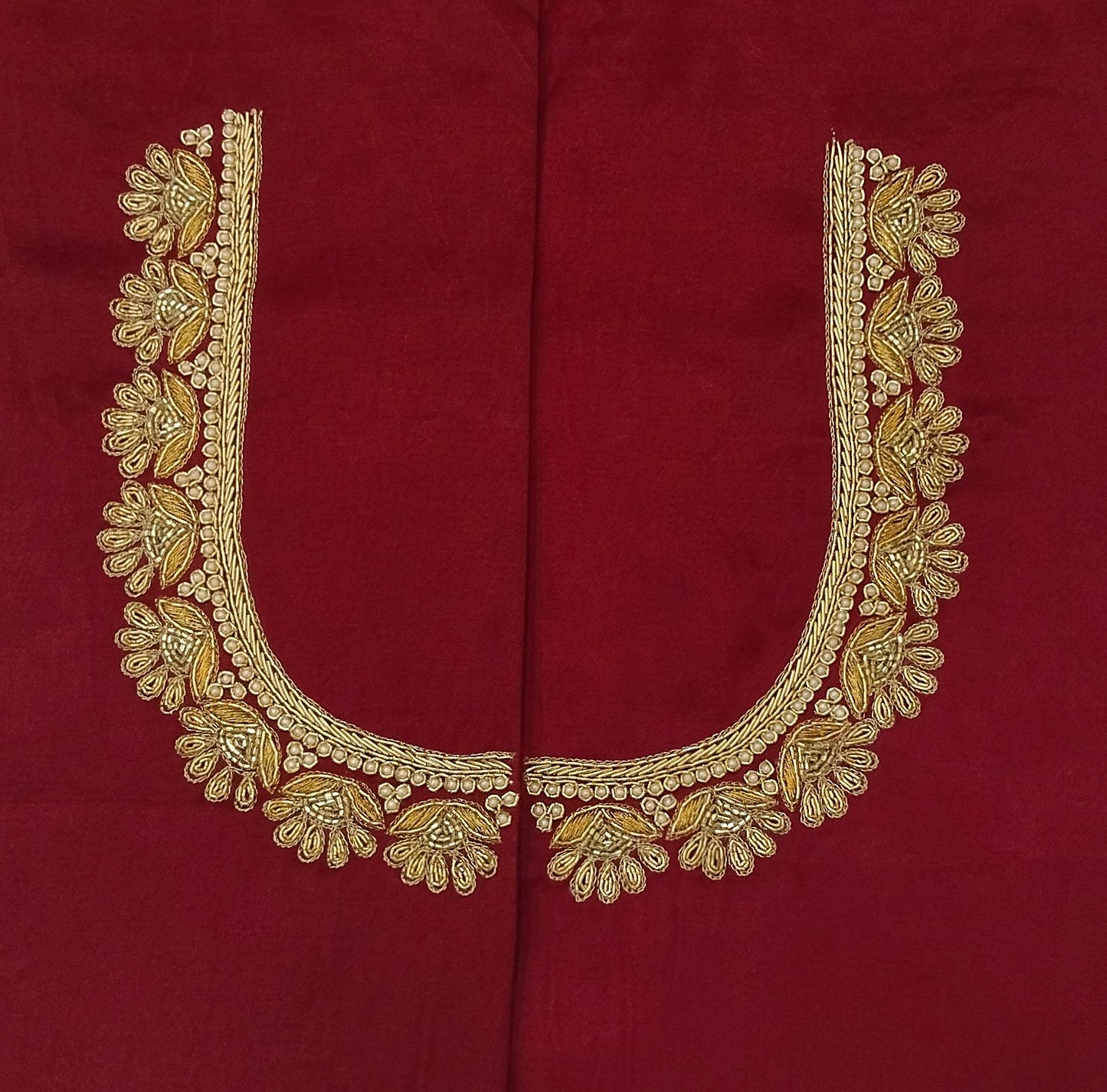 Glam Petal Elegance Blouse Piece (Dark Maroon)