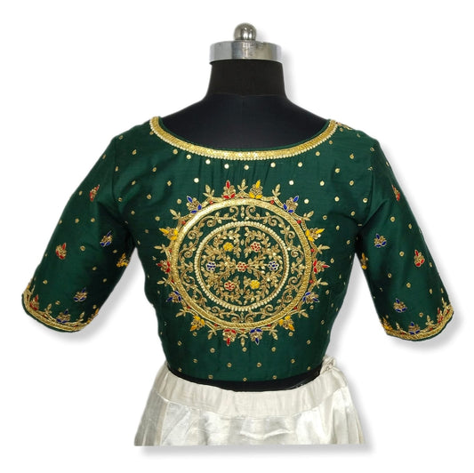 Ethnic Elegance Mandala Butta Blouse (Bottel Green)