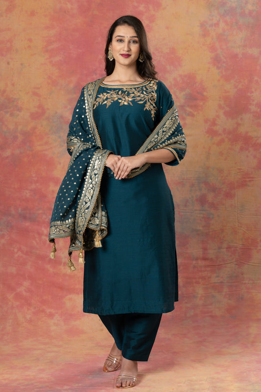 Blue Zardozi Perl Work Designer Readymade Salwar Suit