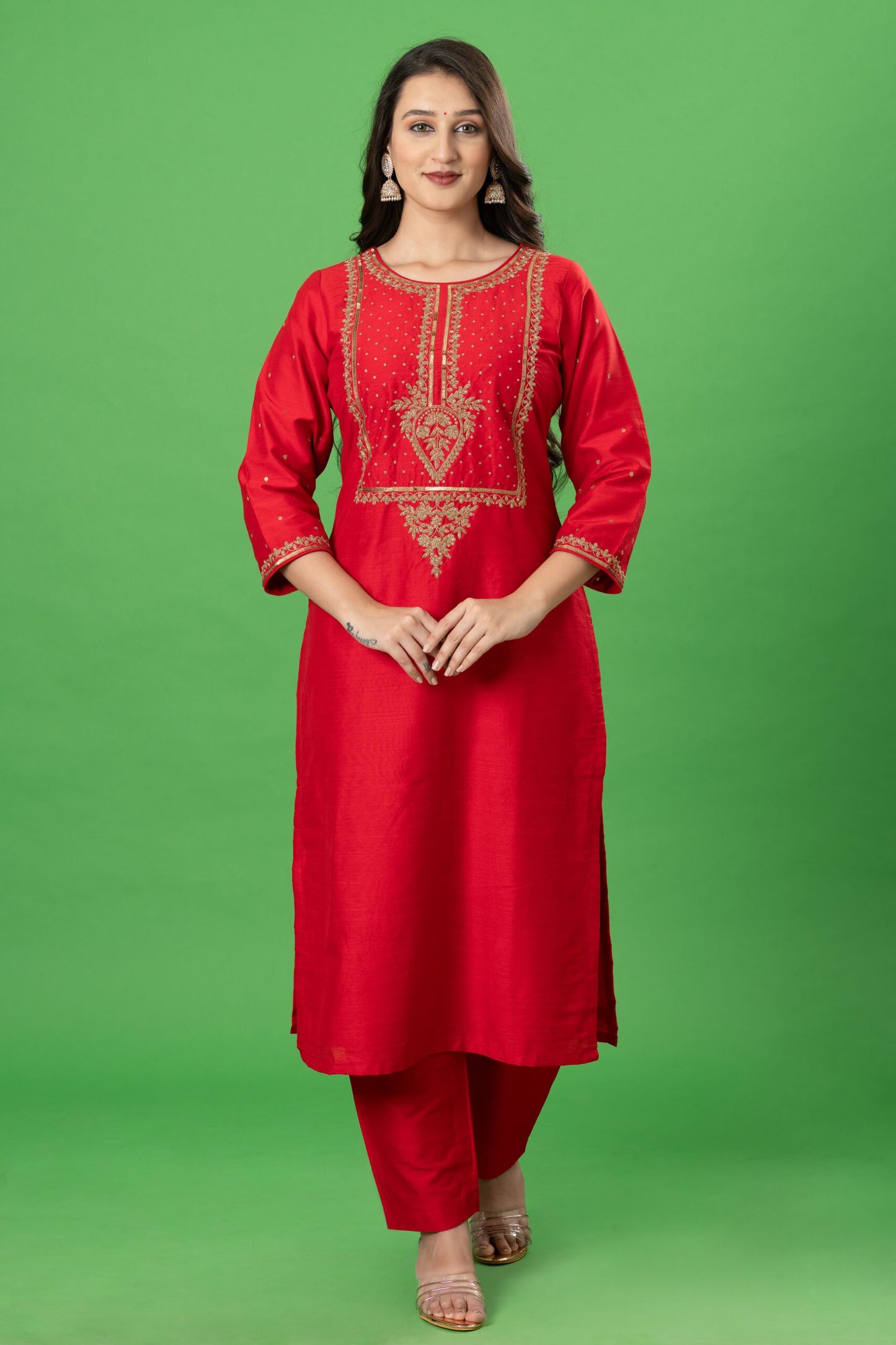Red Zardozi Work Designer kurta set