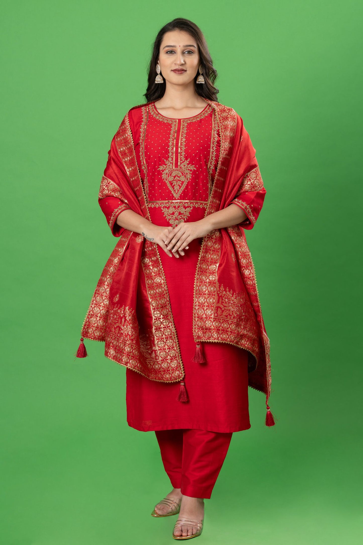 Red Zardozi Work Designer kurta set