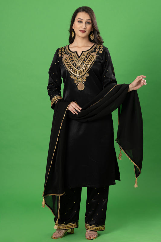 Black Aabha Marodi Zardozi Work Resigner Readymade Plazo Suit